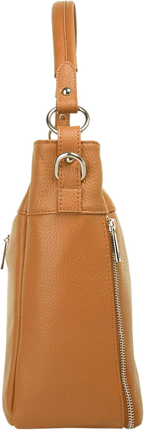 Handtasche Echt Leder Damen Made in Italy, Smartphonefach, Damentasche aus Rindleder, Umhängetasche