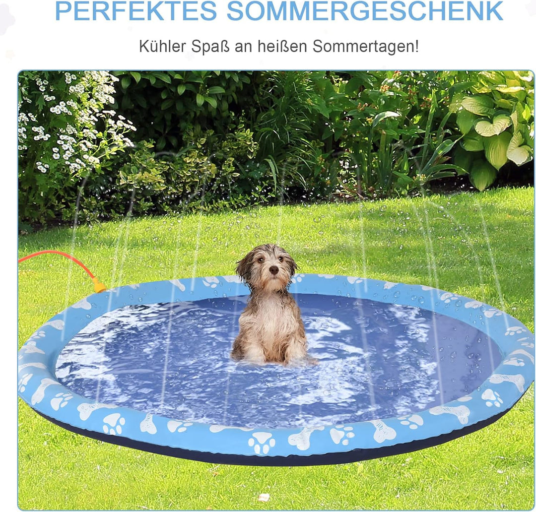 PawHut 150 cm Splash Sprinkler Pad für Hunde Spritz Wasserspiel Matte Wassersprinkler Anti-Rutsch Ou
