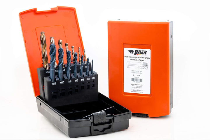 BAER Gewindeschneider Set M 3-12 HSSE EDELSTAHL Bohrer: Maschinengewindebohrer Set Sackloch - Kernlo
