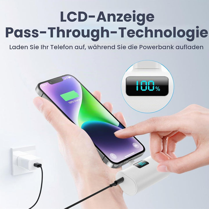 Mini Powerbank 5200mAh für iPhone, Klein Power Bank 20W PD 4.0A Schnellladefunktion Externer Akku, C