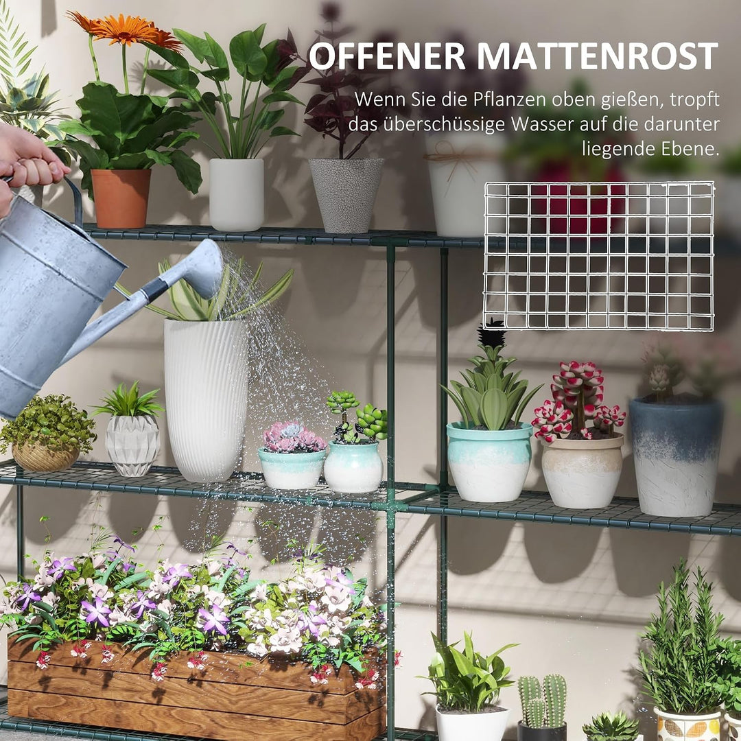 Outsunny Pflanzenregal Outdoor 222 x 30 x 114 cm Dunkelgrün | Blumenregal Pflanzentreppe mit 3 Stufe