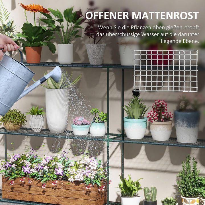Outsunny Pflanzenregal Outdoor 222 x 30 x 114 cm Dunkelgrün | Blumenregal Pflanzentreppe mit 3 Stufe