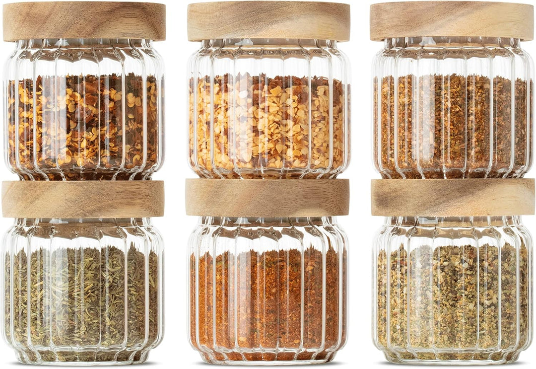 Econovo® Gewürzgläser geriffelt (150ml | 6-tlg.), stapelbar und luftdicht, Gewürzgläser Set mit Deck