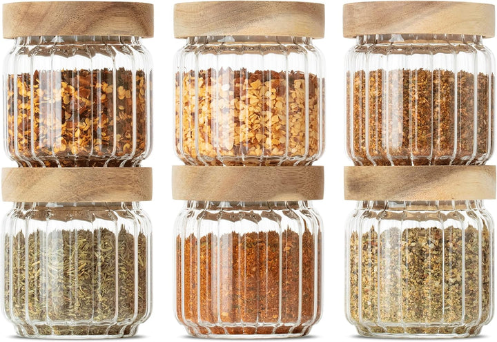 Econovo® Gewürzgläser geriffelt (150ml | 6-tlg.), stapelbar und luftdicht, Gewürzgläser Set mit Deck