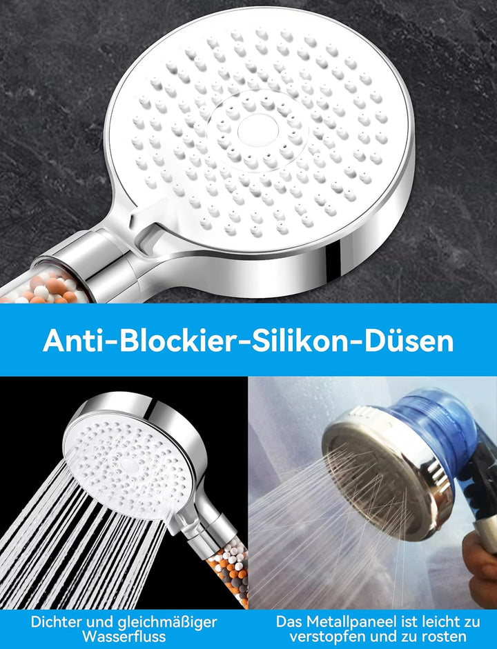 Magichome Wassersparender Duschkopf,Handbrause Filter Mineralsteinen und 5 Strahlarten, Druckerhöhen