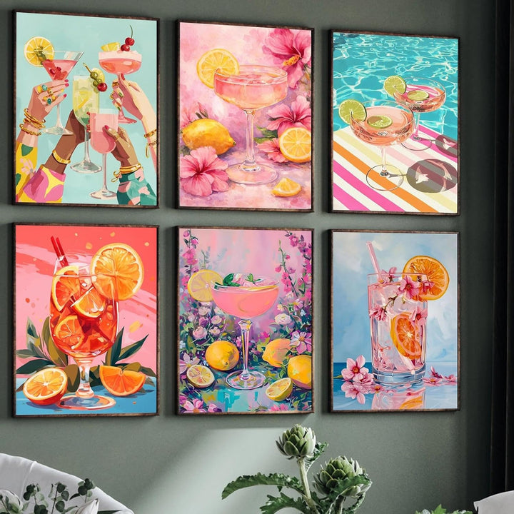 JATOK 6 Stück Malen Nach Zahlen Erwachsene, DIY Fruchtwein Party Cocktail für Anfänger, Handgemalt Ö