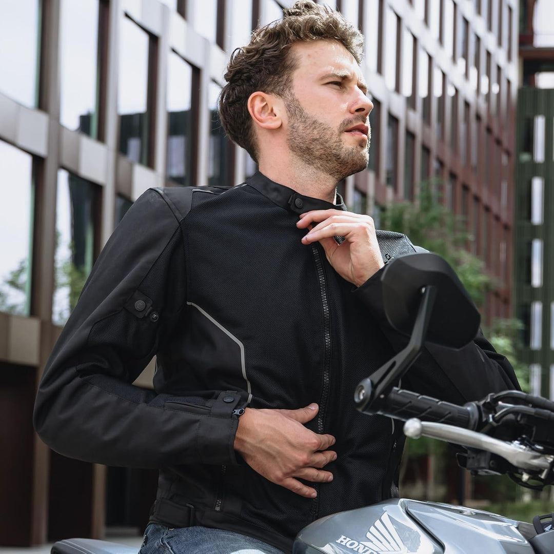 REBELHORN Wave Motorradjacke Herren | Textil | Mesh-Belüftungseinsätze | Ellbogen und Schulterprotek