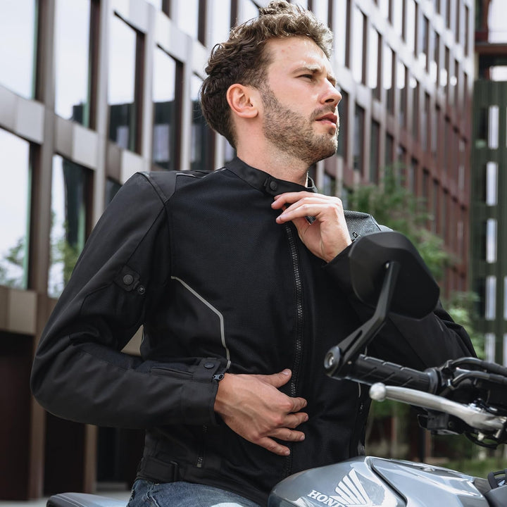 REBELHORN Wave Motorradjacke Herren | Textil | Mesh-Belüftungseinsätze | Ellbogen und Schulterprotek