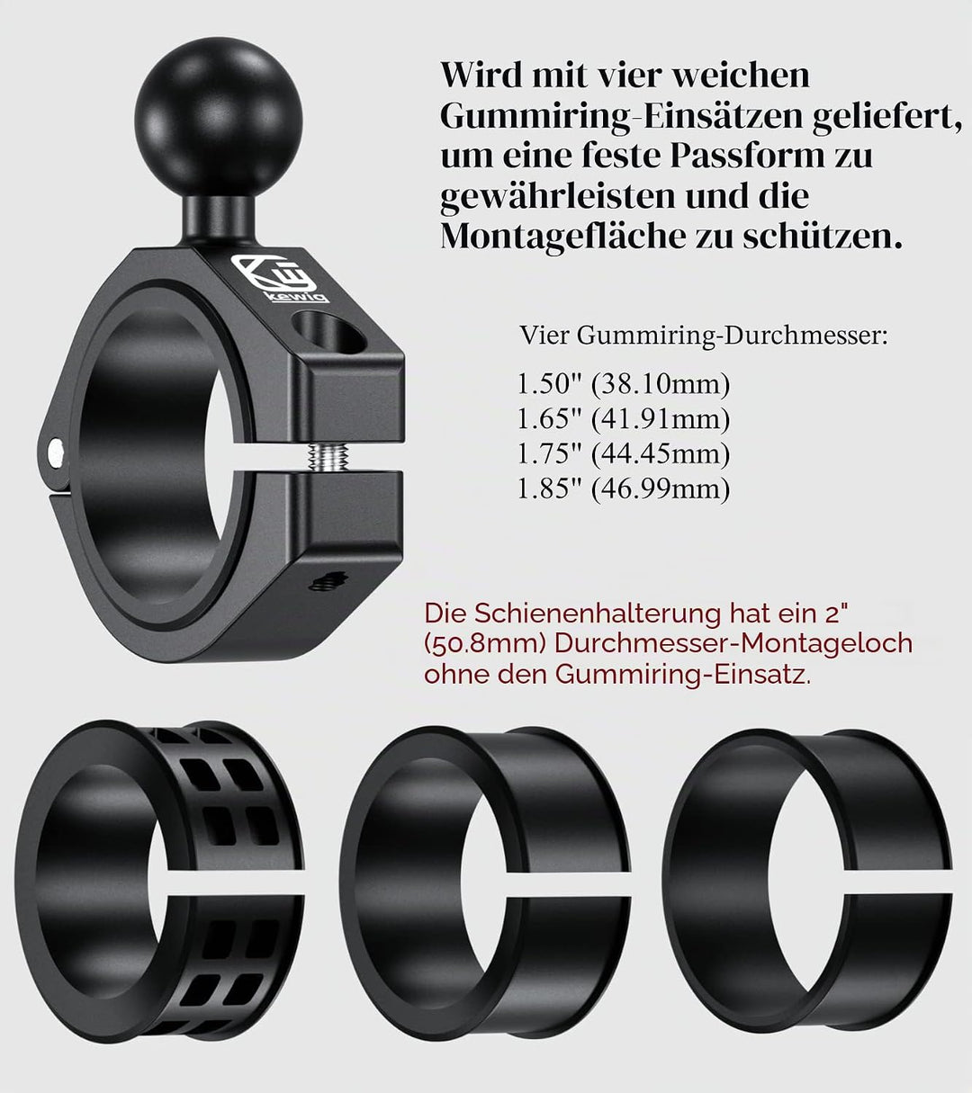 BRCOVAN 2St, Aluminiumlegierung grosse Stangenklemmhalterung mit 1 Zoll TPU Kugel für ATV UTV Überro