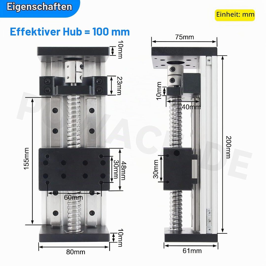 RATTMMOTOR Linearführung,CNC Doppelte Lineartisch-Aktuator 100 mm Länge Linearantrieb, Kugelumlaufsp