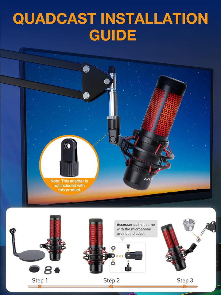 SUNMON Mikrofonarm für HyperX QuadCast - Universal Mic Boom Arm Mikrofon Ständer mit Kabelbinder, ei
