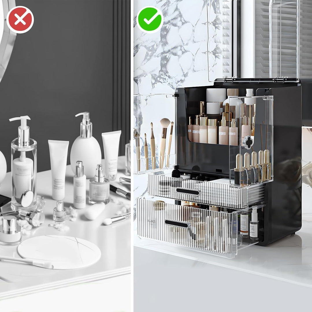 Make Up Organizer Kosmetik Aufbewahrung mit Deckel Schubladen Dustproof Cosmetic Schmink Organizer B