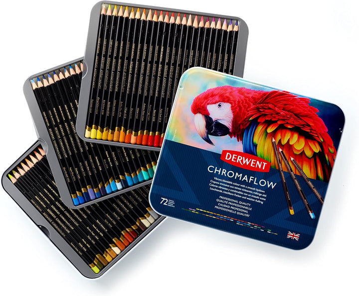 Derwent Chromaflow Buntstifte im 72er Set in Metallbox, 3,5 mm Minenstärke, Mischbar mit Geschmeidig