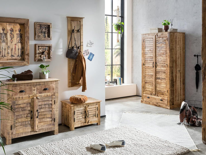 Woodkings® Flurbank Caribou massiv Holz Sitzbank Holzbank Sitzkommode Schuhbank Garderoben Flurmöbel