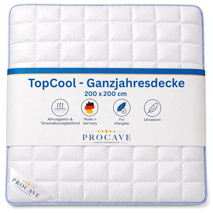 PROCAVE | TopCool Qualitäts-Bettdecke für das ganze Jahr | Entspannt schlafen - absorbiert Körperfeu