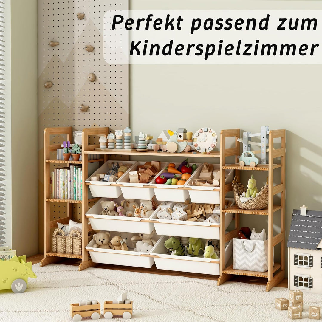 Spielzeug-Organizer mit 7 Regalen und 8 Behältern, Kinderschrank Holz Bücherregal für Kinder Aufbewa