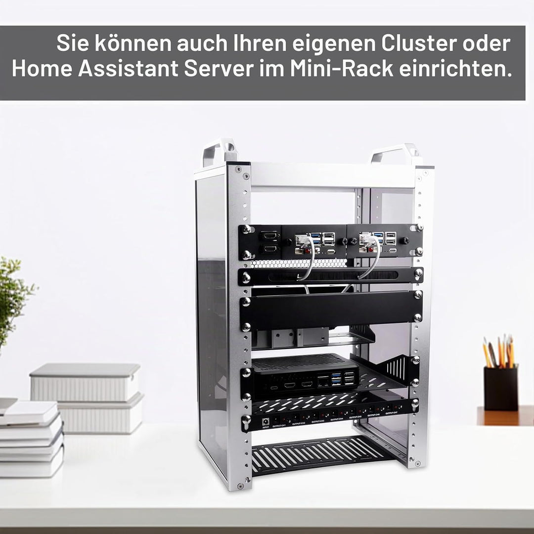 GeeekPi 10 Zoll 1U Rack-Halterung für Raspberry Pi 5, mit 2PCS PCIe auf M.2 NVMe SSD Adaptern, hält