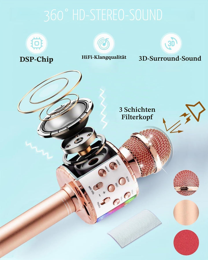 Drahtloses Bluetooth Mikrofon Karaoke Mit LED-Leuchten Tragbare Handheld Singen Karaoke Lautsprecher
