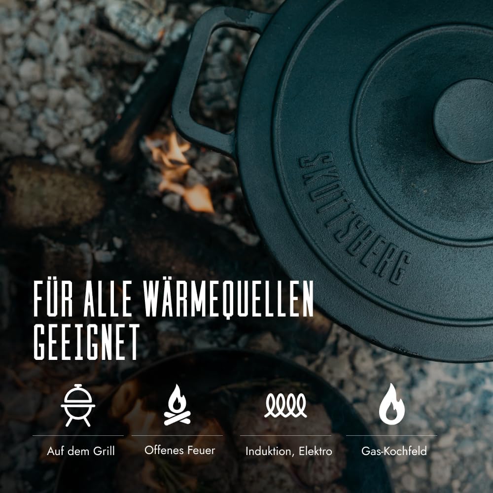 SKOTTSBERG Schmorpfanne 31.5 cm Gusseisen-Bräter Schmortopf mit Deckel, Backofen -& Induktionsgeeign