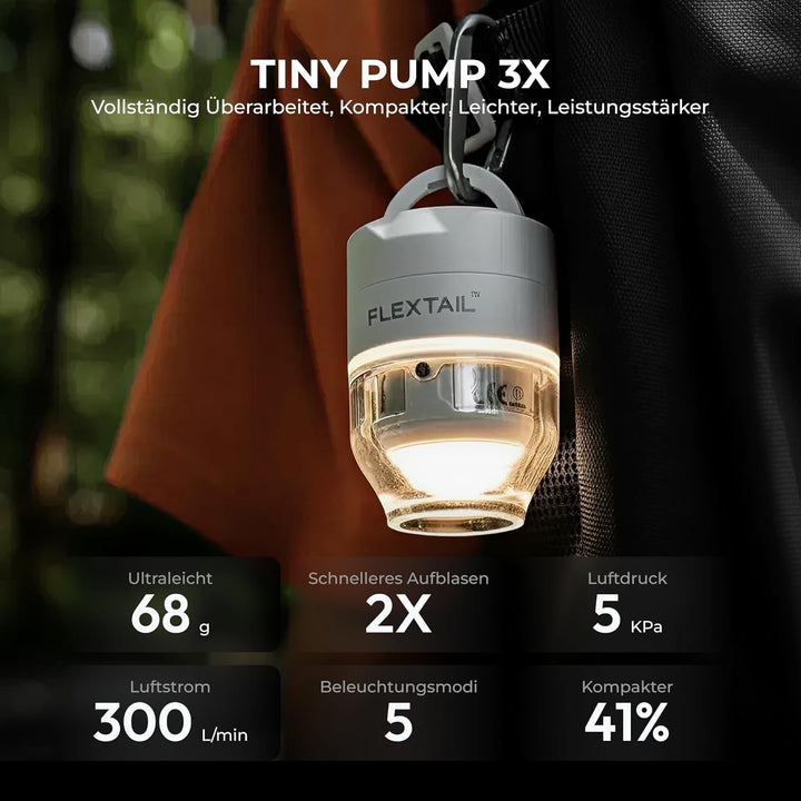 FLEXTAILGEAR Tragbare Elektrische Luftpumpe für Aufbläsartikel, Luftmatratzenpumpe mit 5 Lichtmodi,
