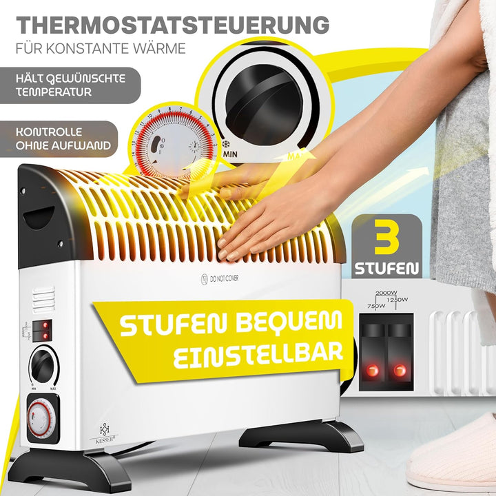 KESSER Konvektor 2000 Watt Heizgerät, 24h Timer | stufenlose Thermosteuerung | Turbo Heizung | 3 Stu