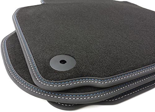 Fussmatten passend für Golf 5 6 Premium Velours Qualität Automatten 4-teilig Doppelnaht blau/weiss