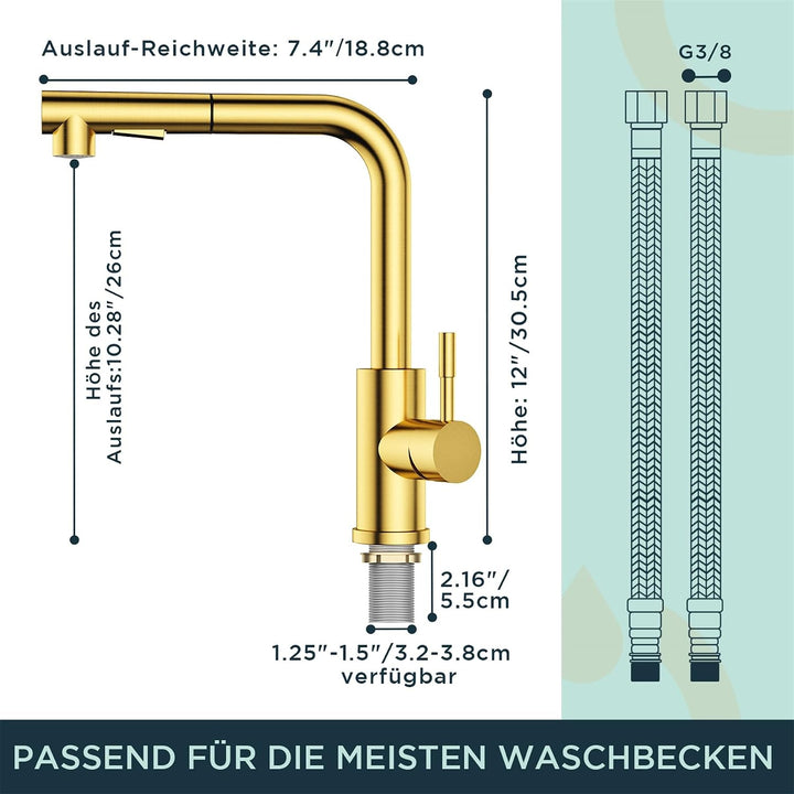 FORIOUS Wasserhahn Küche Schwarz, Hochdruck Küchenarmatur mit Brause Ausziehbar Armatur, Mischbatter