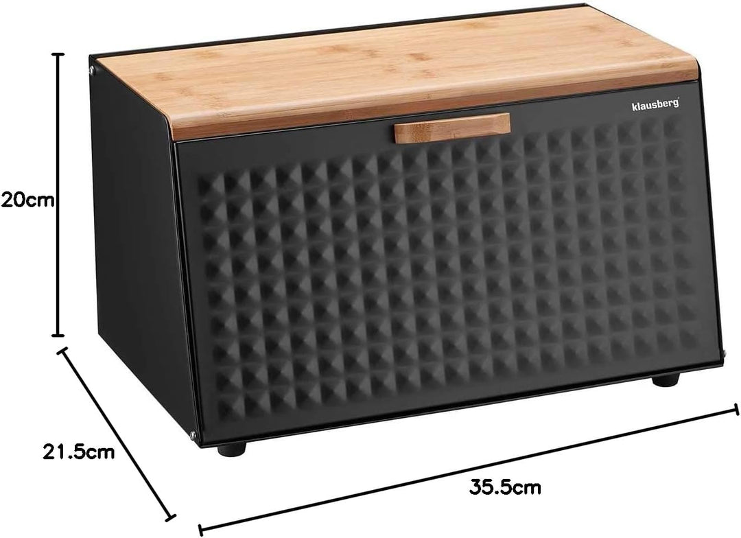 Klausberg Brotbox Brotkasten Brotkiste Holz Edelstahl Brotkorb (Black) Schwarz, Schwarz