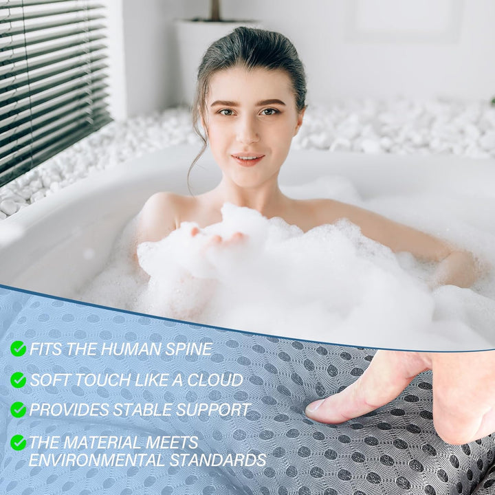 Zikenis Badewannenkissen mit 2 Starken Saugnäpfen, Badekissen für Badewanne mit 4D-Air-Mesh-Technolo