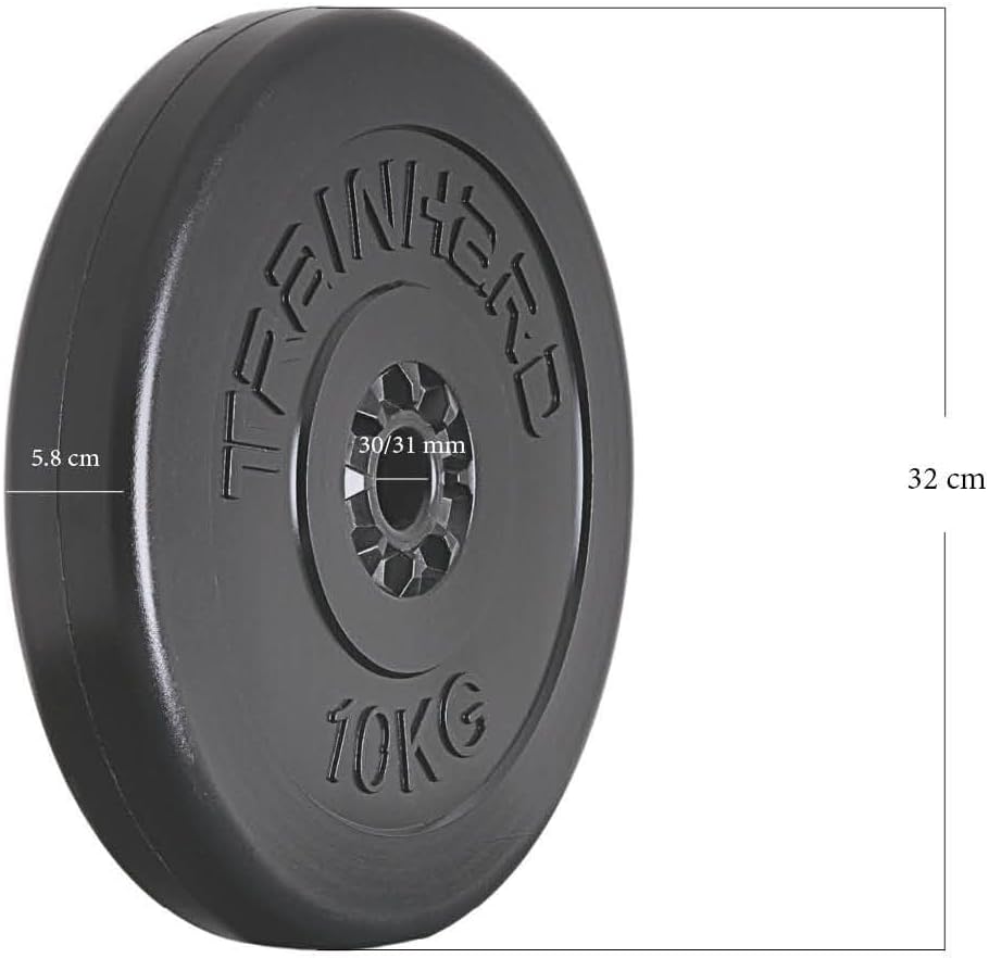 TrainHard Hantelscheiben Set 20-30 kg Gewichte aus Kunststoff Zement Gesamtgewichte mit 30/31 mm Boh
