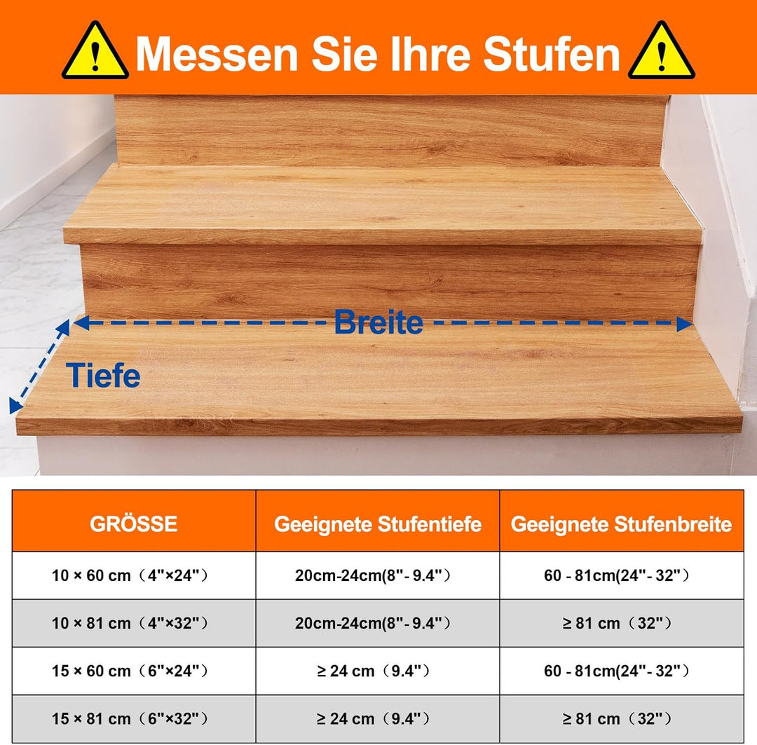 Spurtar 15 x 60 cm Treppenstufen Matten Antirutschmatte, 15 Stück Transparent Stufenmatten Innen rut