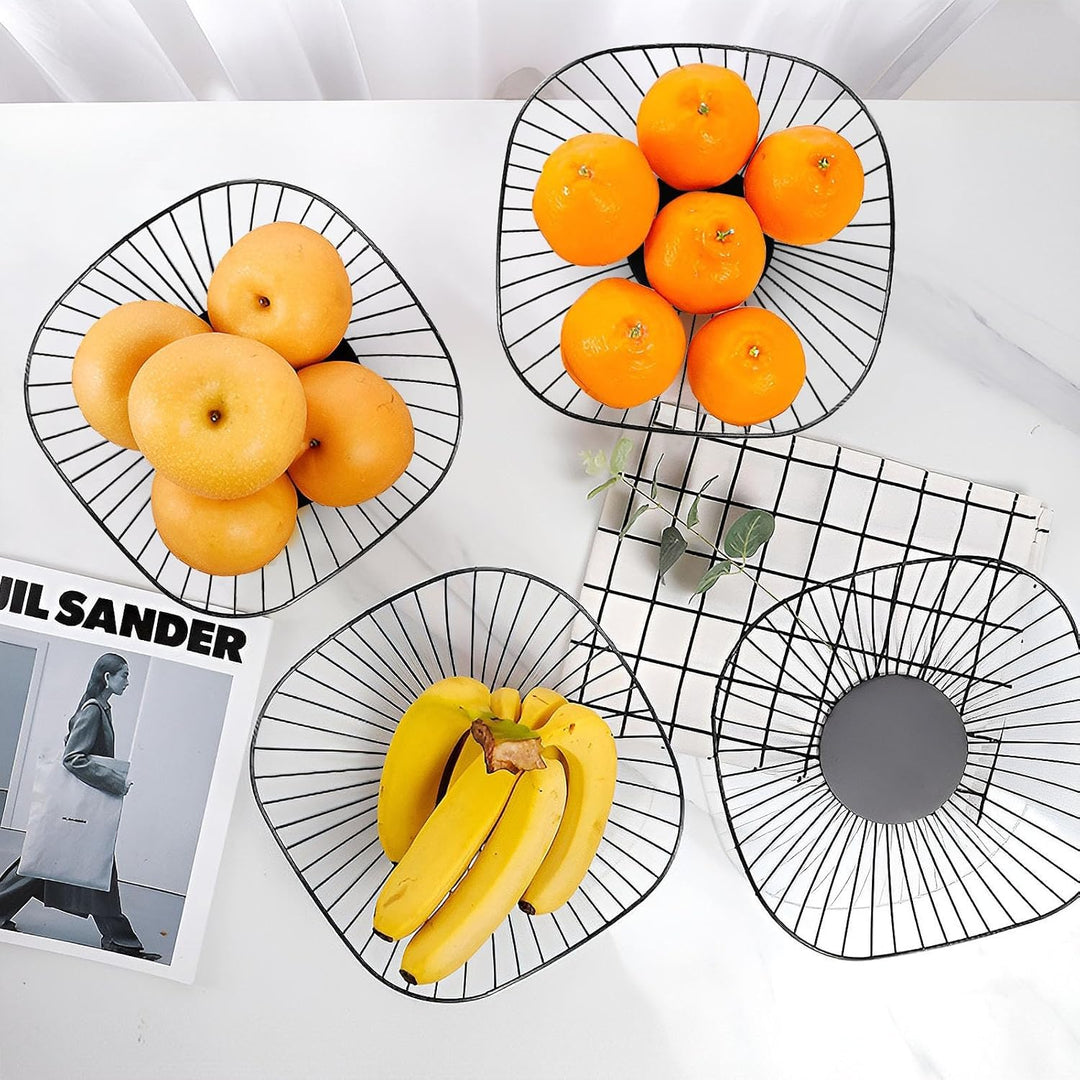 1er Set Obstkorb Metall Schwarz – Moderner Früchtekorb Deko für Küche & Esstisch, Atmungsaktiver Dra