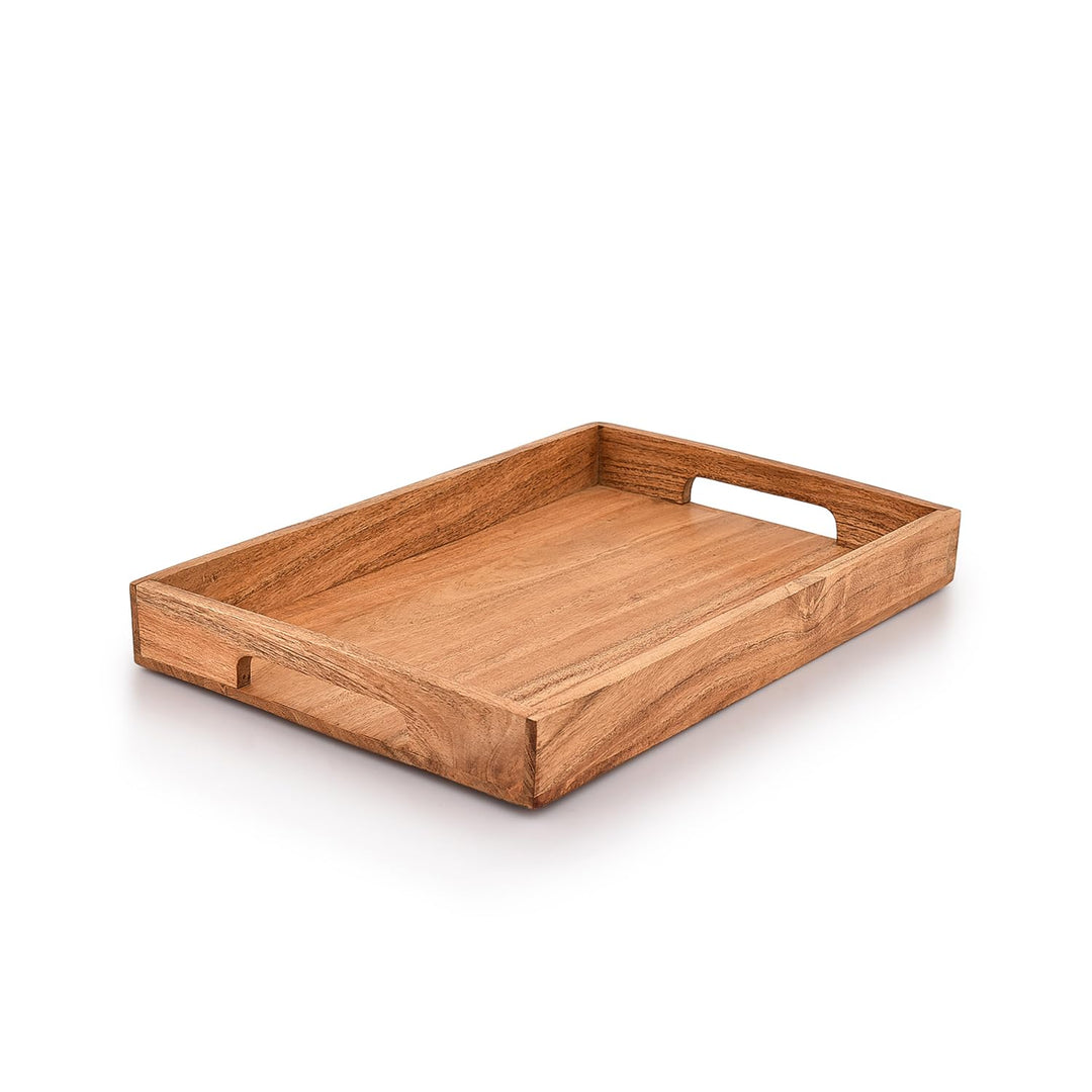 Samhita Serviertablett aus Akazienholz mit Griffen, Serviertablett aus Holz, Snacktablett, ideal für