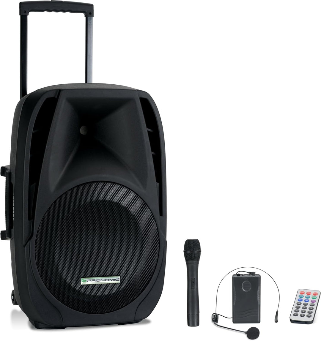Pronomic PH15AW Akku-Aktivbox 15" (Trolley Box, 15" Speaker, 100 Watt (RMS), 5 Stunden Laufzeit, Blu