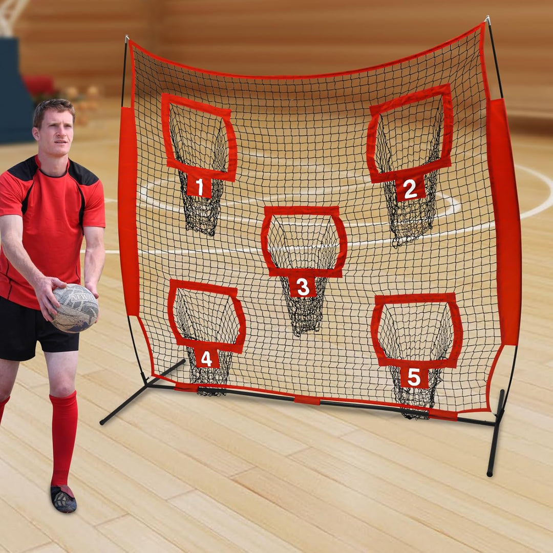 Rugby Wurfnetz, Rugby Wurfnetz mit 5 Zieltaschen, Fussballtrainer-Wurfnetz, Trainings-Wurfziel-Übung