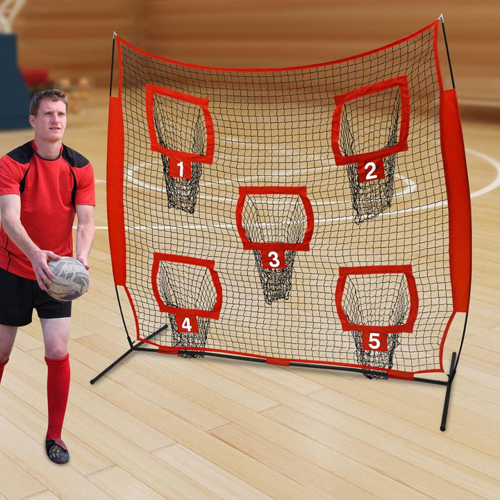 Rugby Wurfnetz, Rugby Wurfnetz mit 5 Zieltaschen, Fussballtrainer-Wurfnetz, Trainings-Wurfziel-Übung