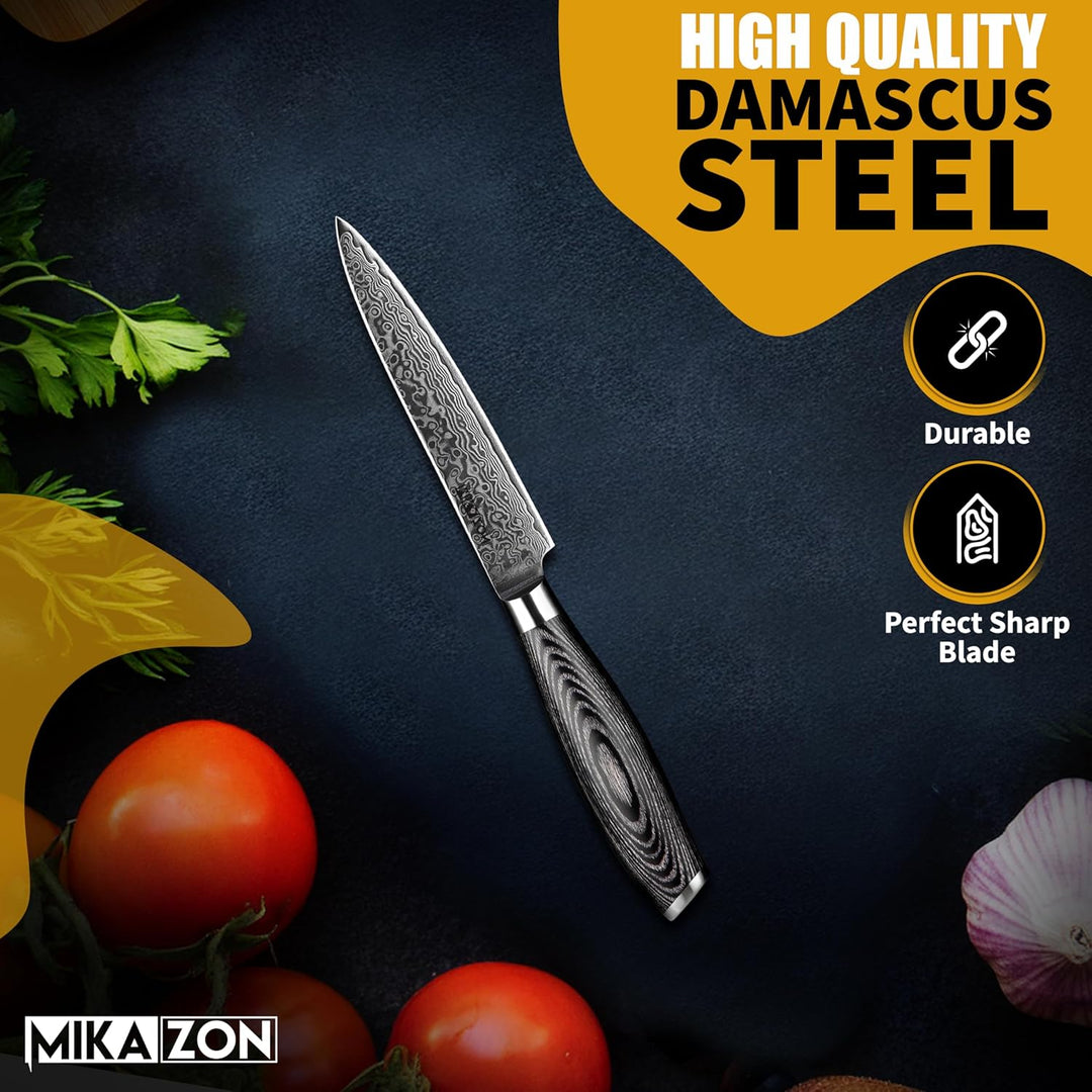 Damast Universalmesser - Vielseitiges 12.6 cm Allzweck-Küchenmesser mit 67-lagiger Stahlkonstruktion