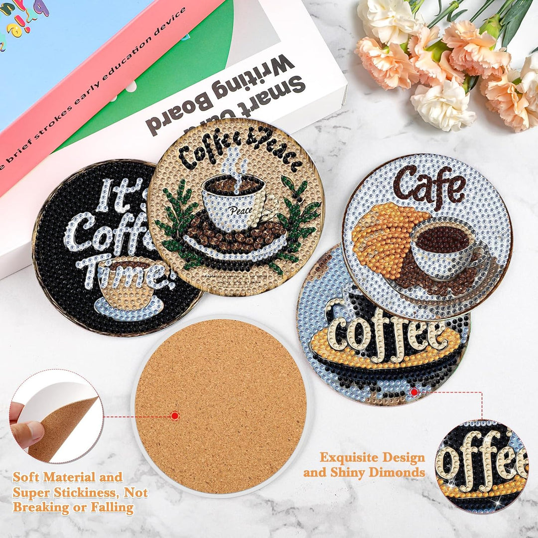 NAIMOER 8 Stück Kaffee Diamond Painting Untersetzer mit Halter, DIY Lowtea Diamant Tassenuntersetzer