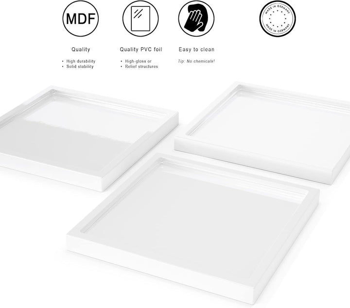 Vladon Dekoschale Maya, Moderne Dekorationsschale eckig, Grau Hochglanz, 3er-Set (20 x 1,8 x 20 cm)