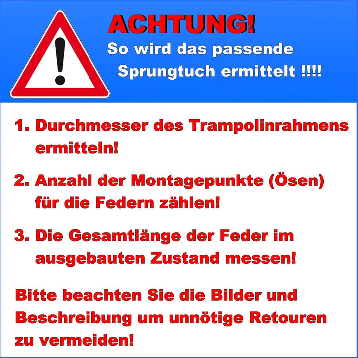 Baunsal® Trampolin Sprungtuch Ø 183 185 244 250 275 277 300 305 366 370 335 337 396 400 427 430 457