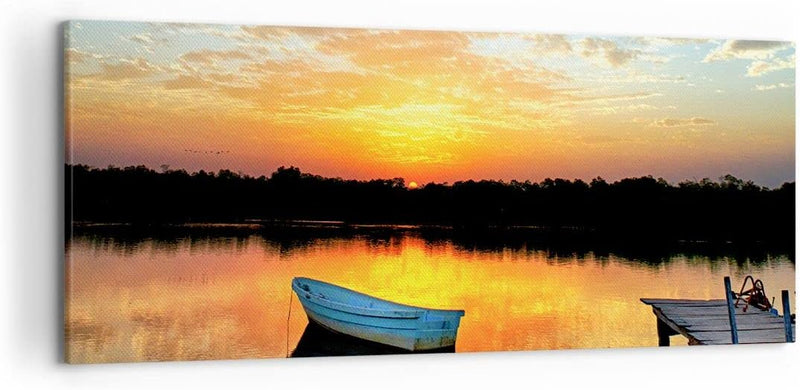 Wandbilder Dekoration Wohnzimmer Landschaft Sommer Meer Panorama Bilder auf Leinwand 120x50cm Leinwa