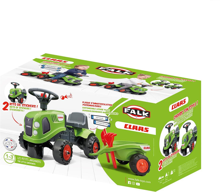 Falk - Traktor Claas mit Anhänger – ab 12 Monaten Schaufel und Rechen inklusive – 2 Personalisierung