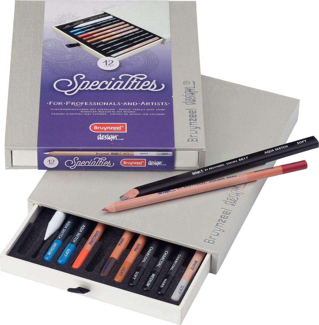 Bruynzeel Design Specialties, Professionelles Künstler-Werkzeug 12er-Set | Aquarell-, Öl-, Skizzen-