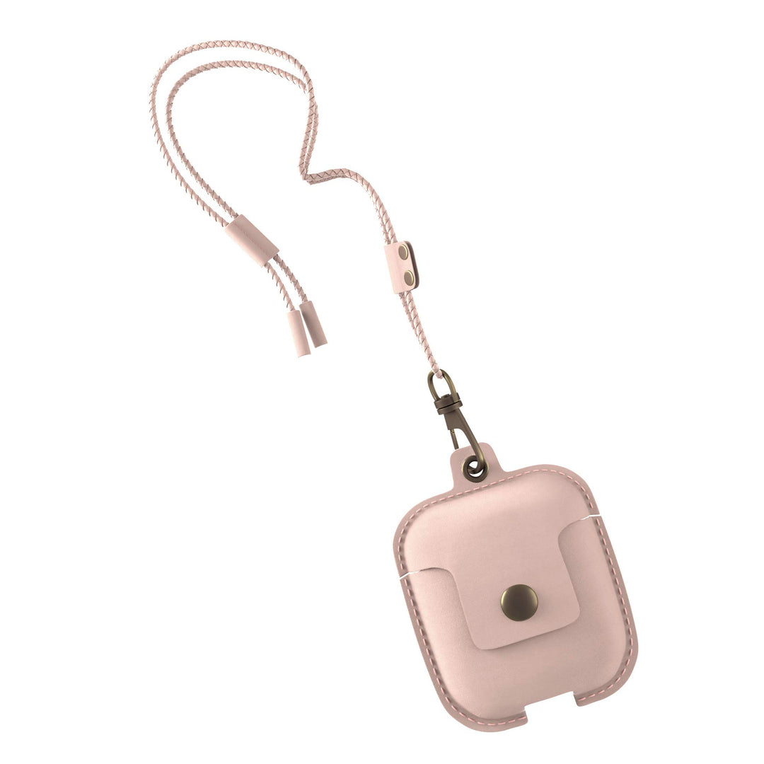 Woodcessories - AirPods 1 &amp; 2 Leder Hülle mit Halskette, AirCase (Rose Nude) AirPods 1 &amp; 2 Rosa, Air