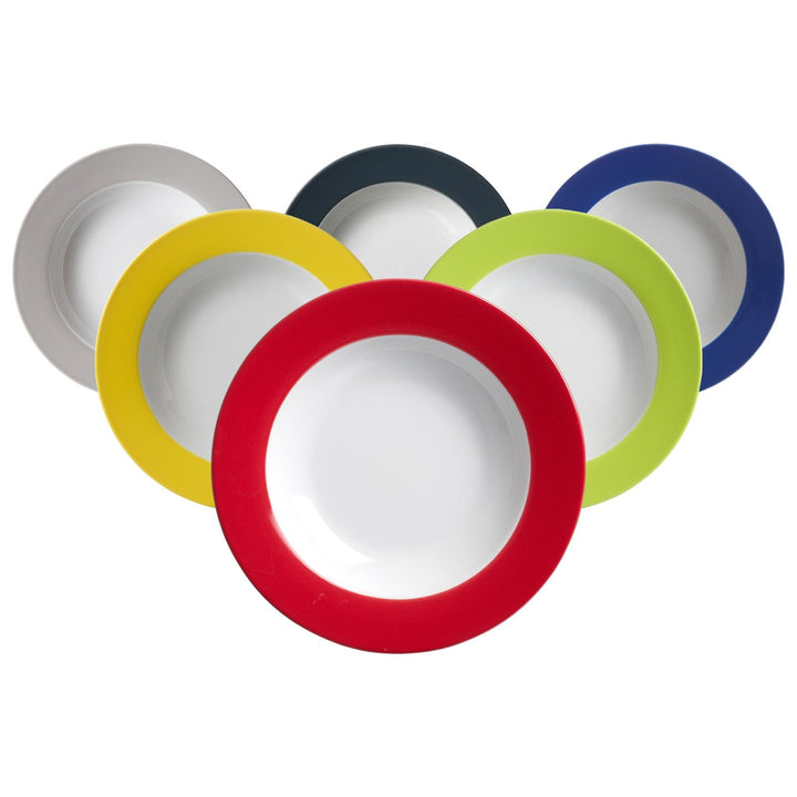 Ritzenhoff & Breker Doppio Suppenteller, 6er Set, Teller tief mit farbigem Rand, Essteller, Porzella