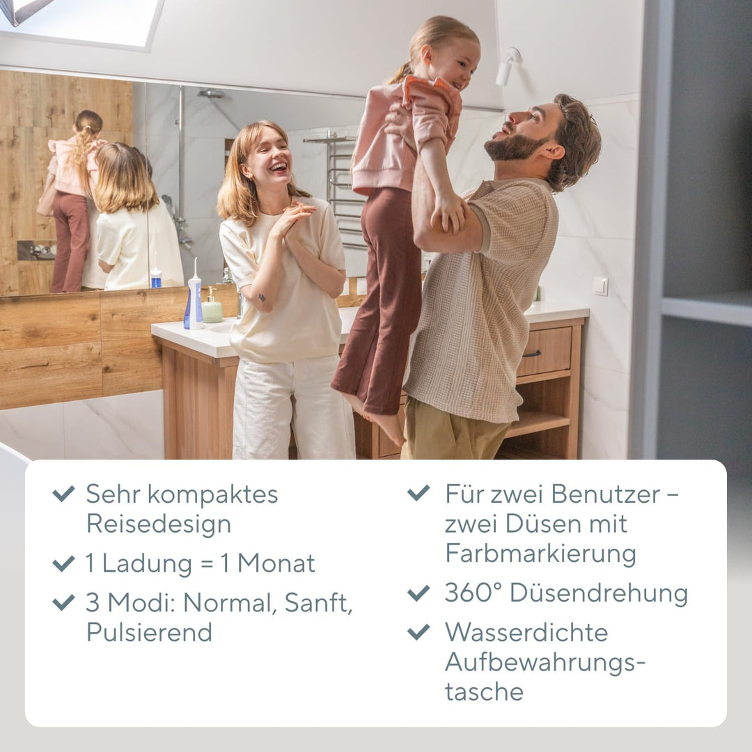 B.Well Swiss PRO-911 tragbare und kabellose Munddusche, mit 3 Modi, 2 Düsen mit 360°-Rotation, 150-m