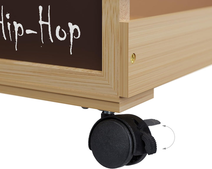 Relaxdays Schallplatten Kiste, Bambus, mit Rollen, 50-80 Vinyls, HBT: 27 x 43 x 34 cm, Aufbewahrungs