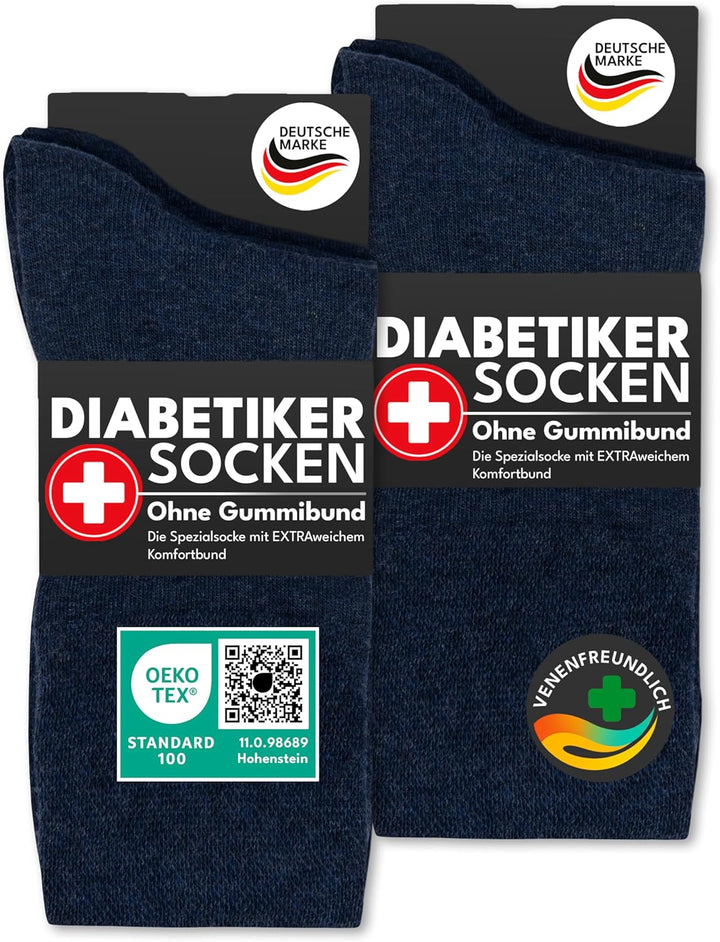 Diabetikersocken ohne Gummi & ohne Naht 97% Baumwolle (6 Paar) Diabetiker Socken mit Komfortbund für