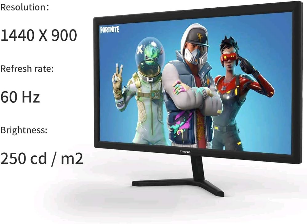 19 Zoll PC Monitor, Prechen Monitor 1440 * 900 mit HDMI- und VGA-Schnittstellen, 60 Hz, Helligkeit 2