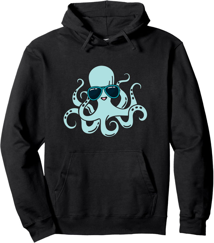 Cool Funny Turquoise Aqua Octopus Wearing Sunglasses Pullover Hoodie